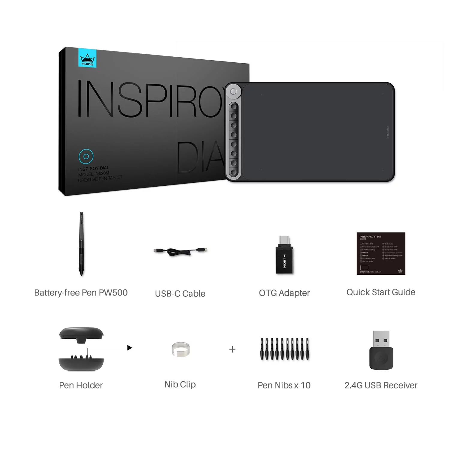 Huion Inspiroy Q620M Wireless Graphics Drawing Pen Tablet in Box Content