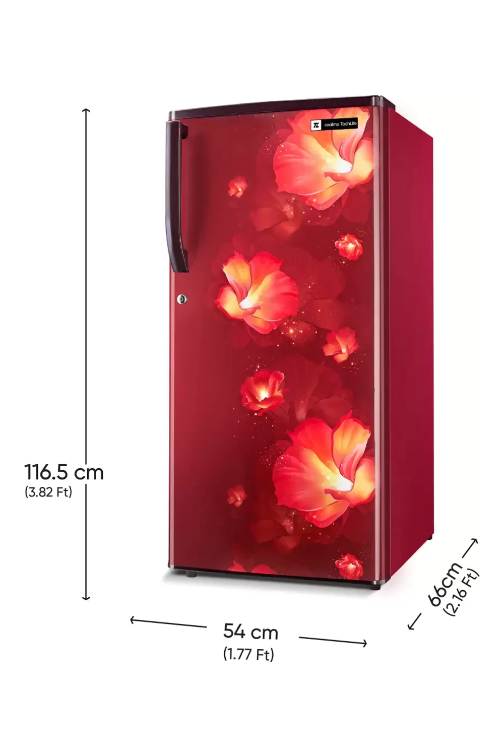 realme TechLife 195 L Direct Cool Single Door 3 Star Refrigerator (Red) Side View