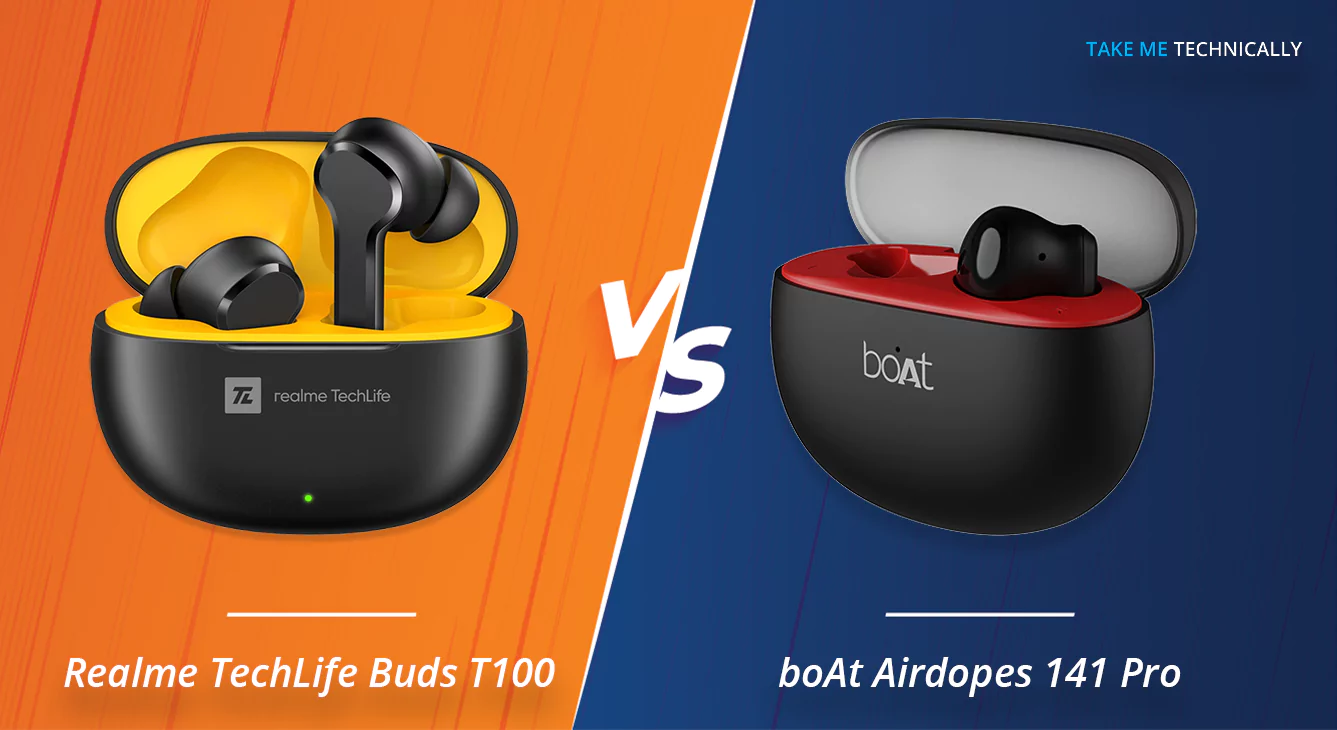 Realme TechLife Buds T100 Vs boAt Airdopes 141 Pro Earbuds Full Specification Comparison