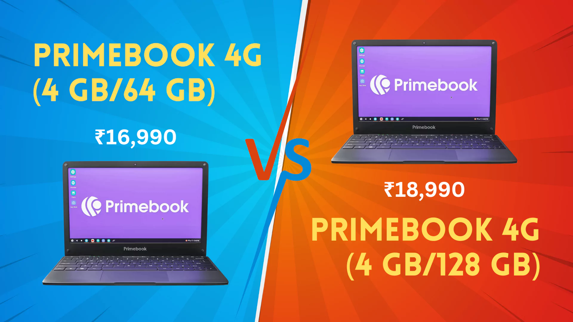 Primebook 4G (4GB/ 64GB) Vs Primebook 4G (4GB/ 128GB) Android Laptop Full Specification Comparison
