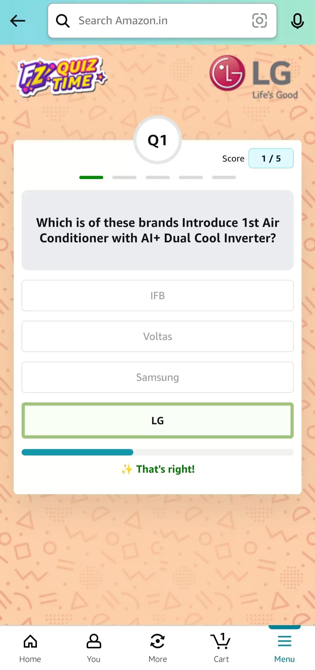 Amazon LG AC Quiz Answer 1