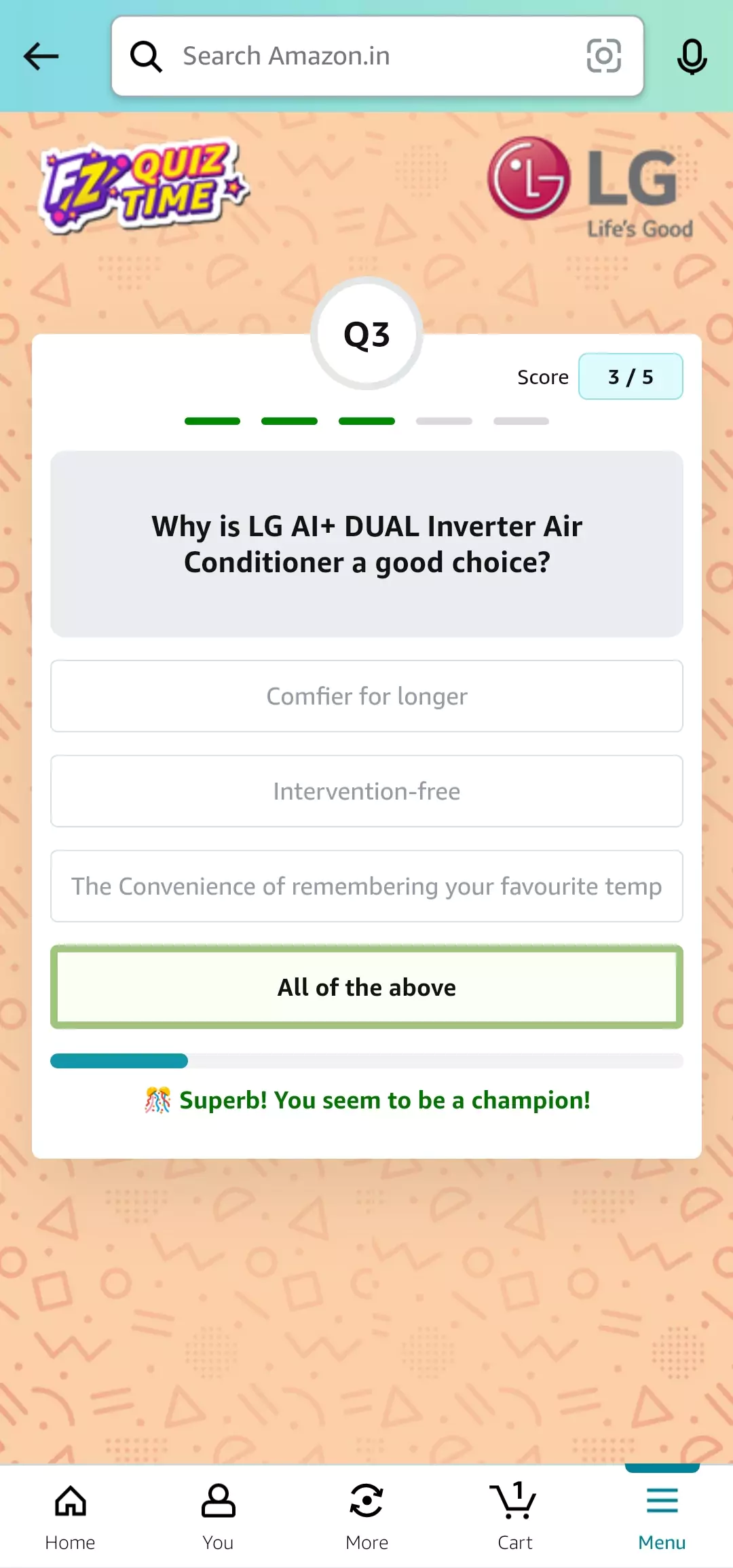 Amazon LG AC Quiz Answer 3