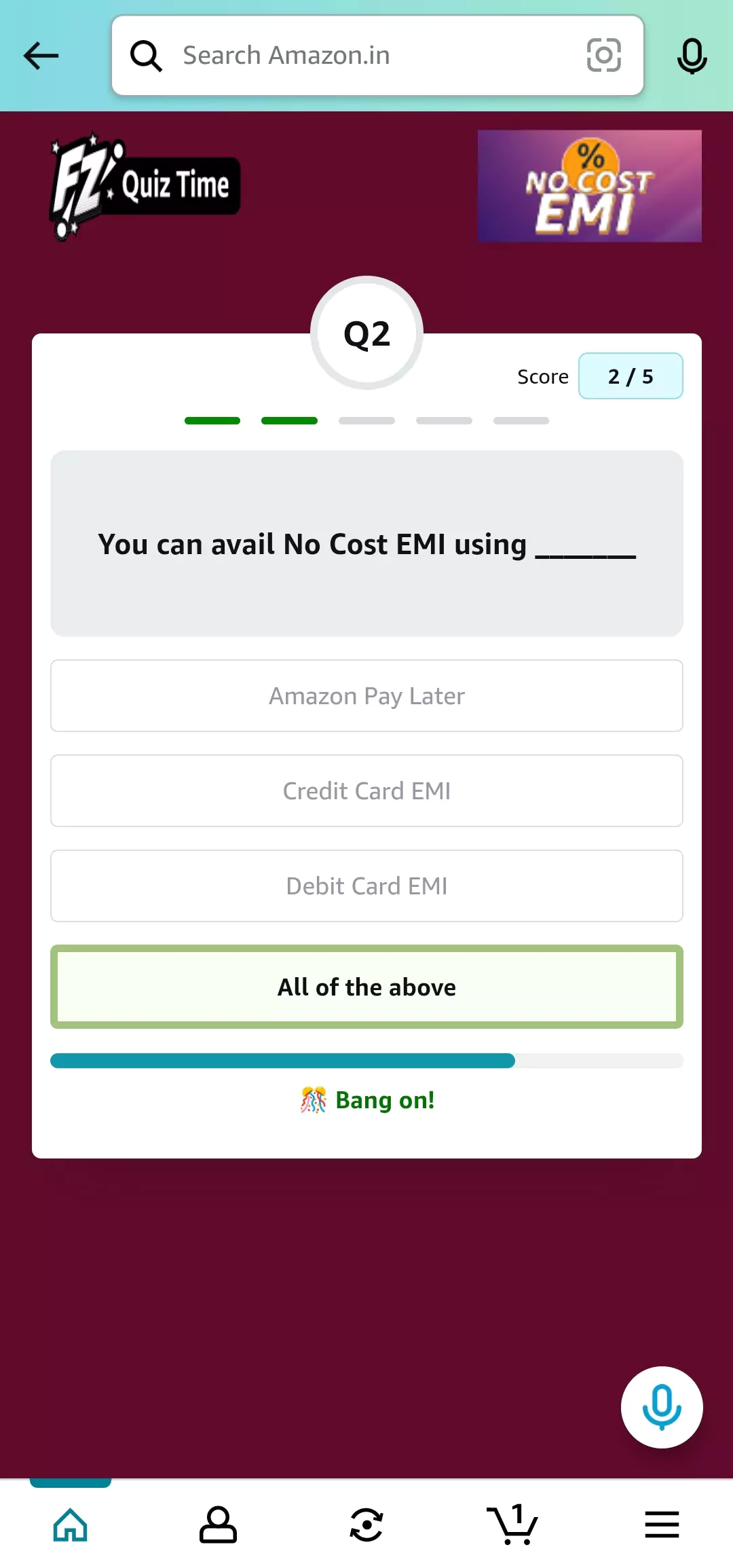 Amazon No Cost EMI Quiz Answer 2