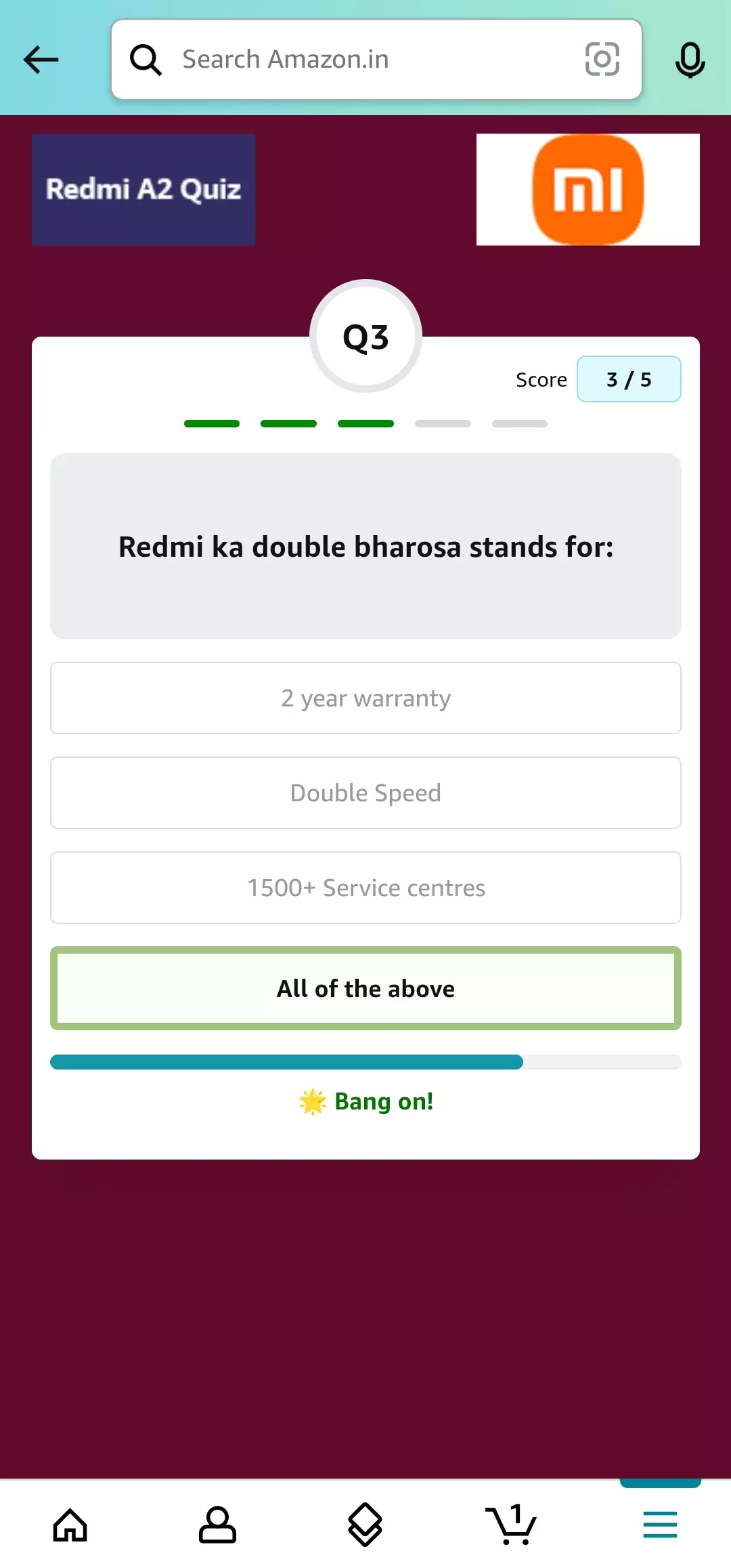 Amazon Redmi A2 Series Quiz Answer 3