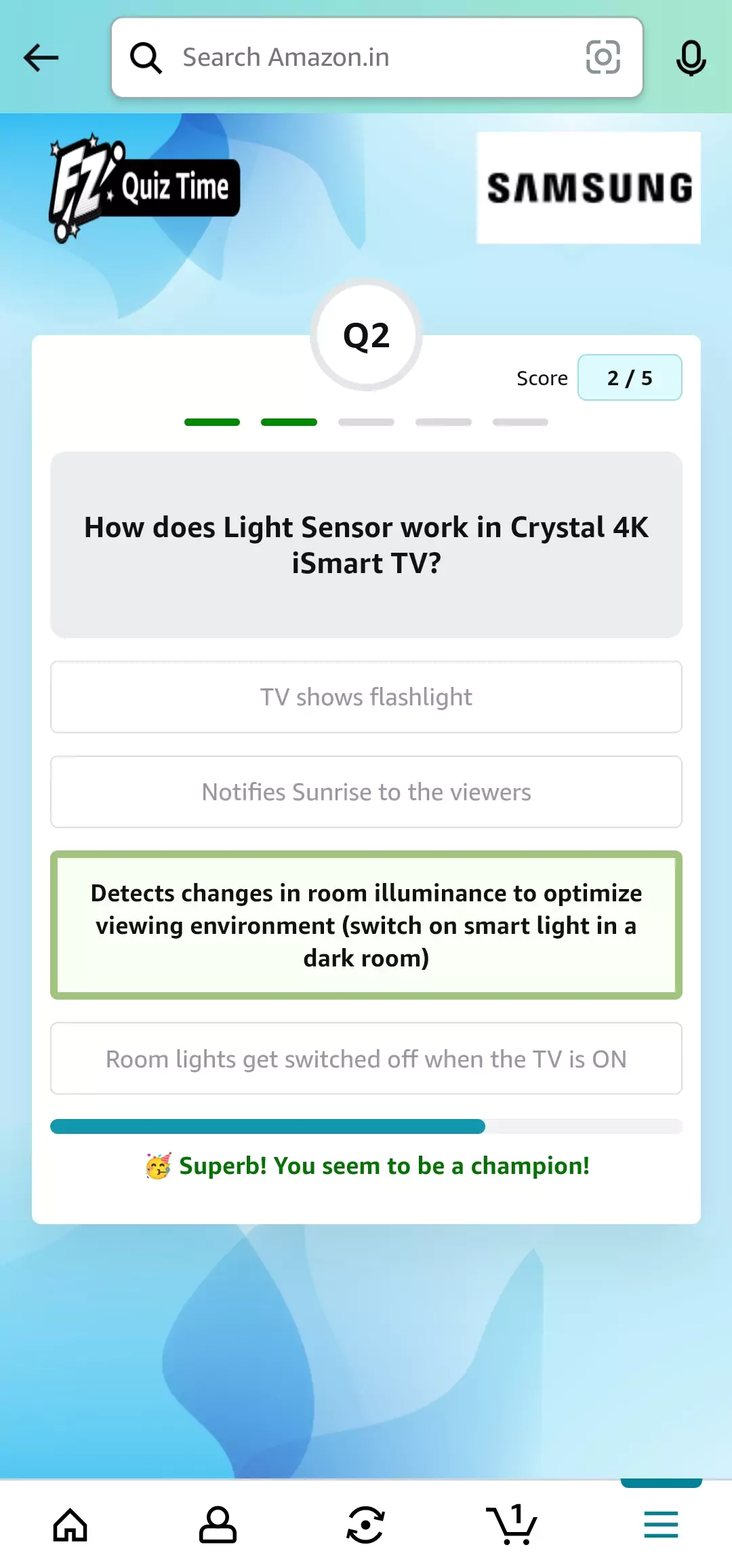 Amazon Samsung Crystal iSmart TV Quiz Answer 2