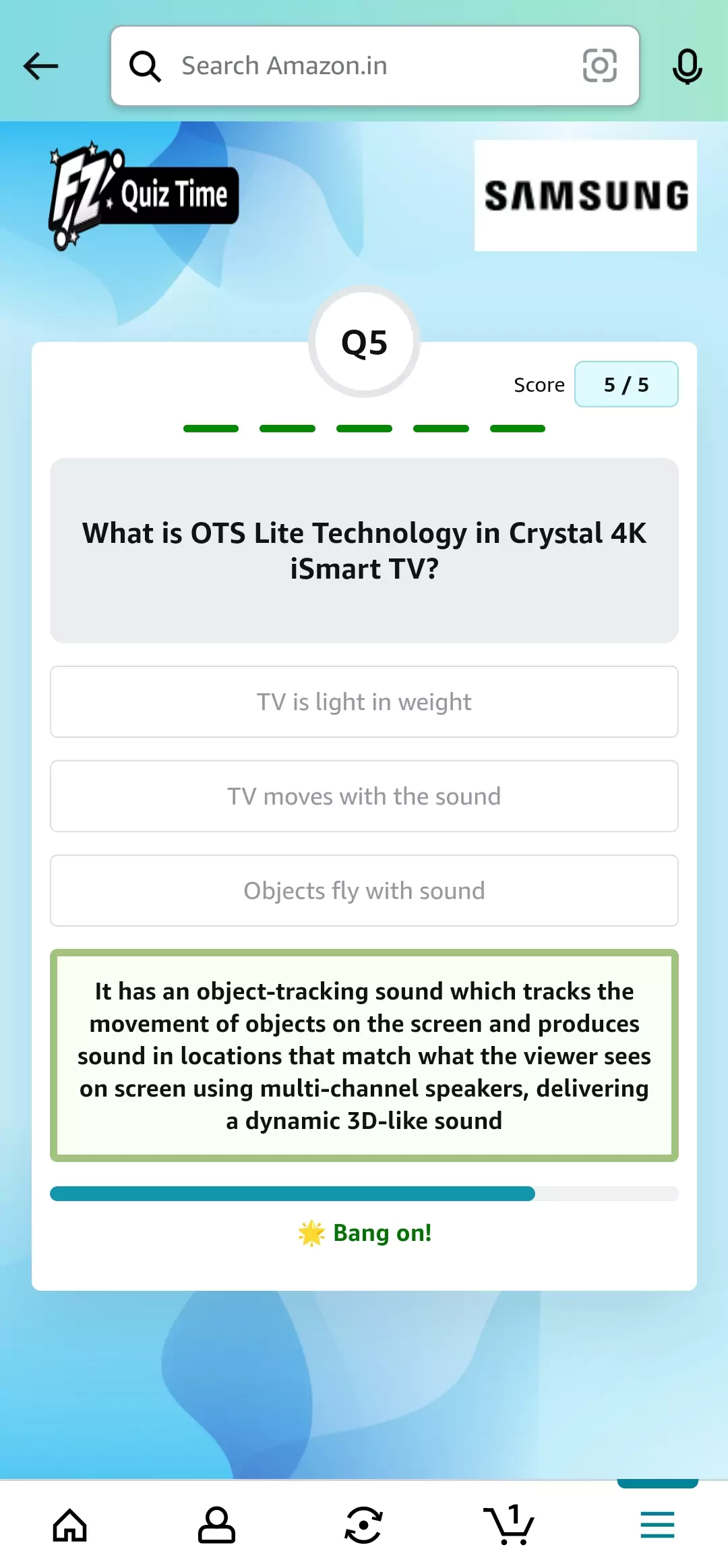 Amazon Samsung Crystal iSmart TV Quiz Answer 5