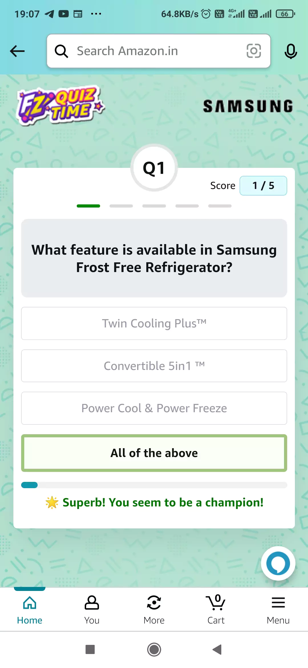 Amazon Samsung Refrigerator Quiz Question 1