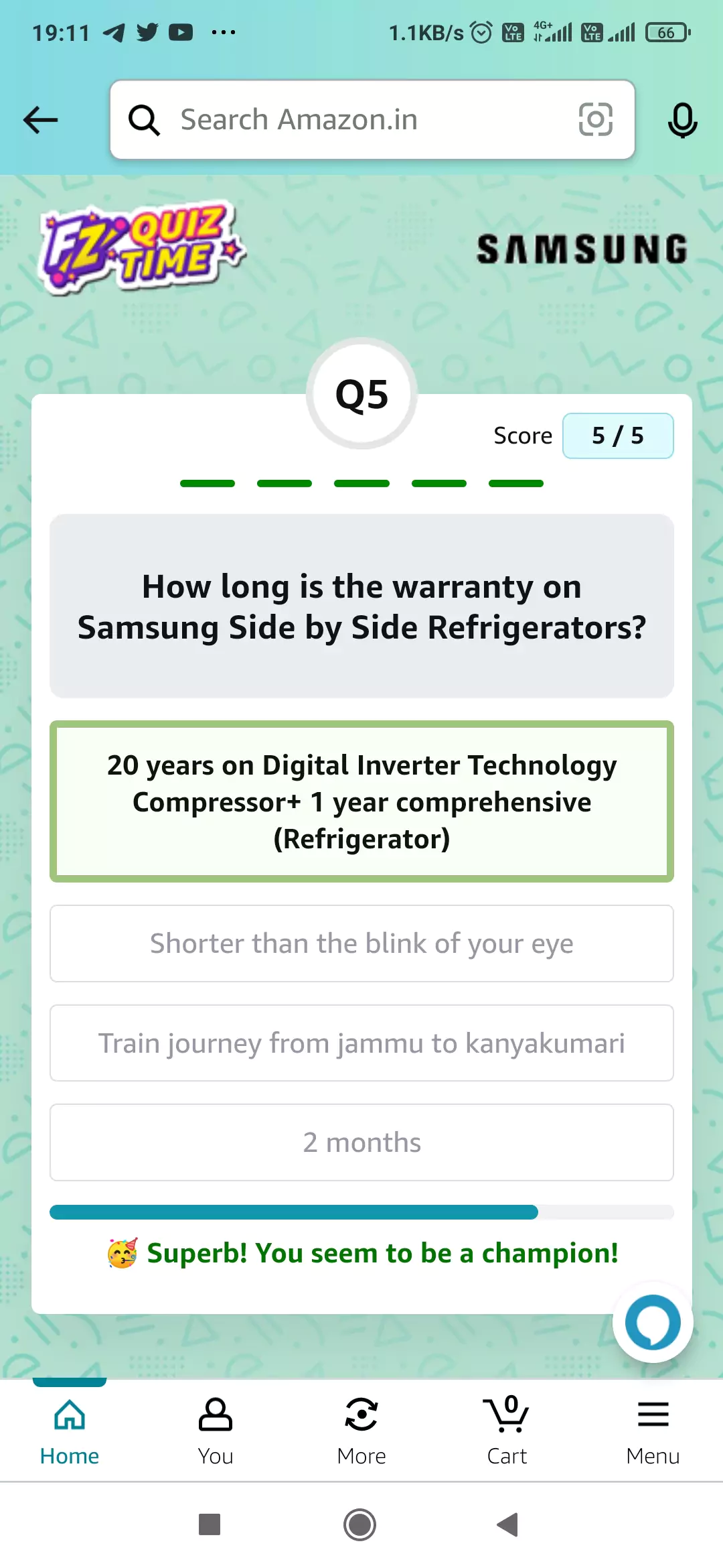 Amazon Samsung Refrigerator Quiz Question 5