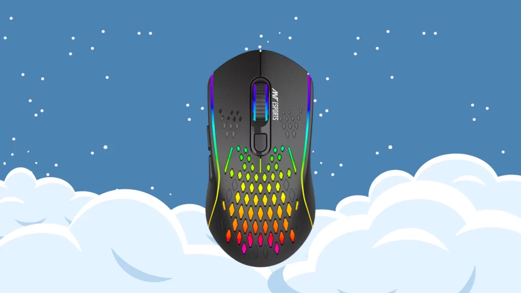 Ant Esports GM700 Lightweight Wireless RGB Gaming Mouse, Rechargeable Mouse with Honeycomb Shell, 11 Led Light Modes, 4 Adjustable DPI, 2.4GHz Wireless RGB Mouse for Laptop PC Mac