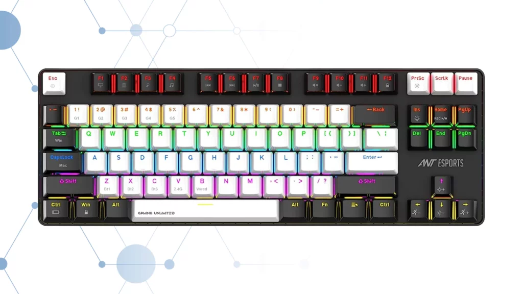 Ant Esports MK4500 Pro TKL, with 80% Mechanical Keyboard, 2.4G/BT5.0/Wired, Wireless Bluetooth Mechanical Keyboard 87 Keys, Gaming Keyboard, Red Switch