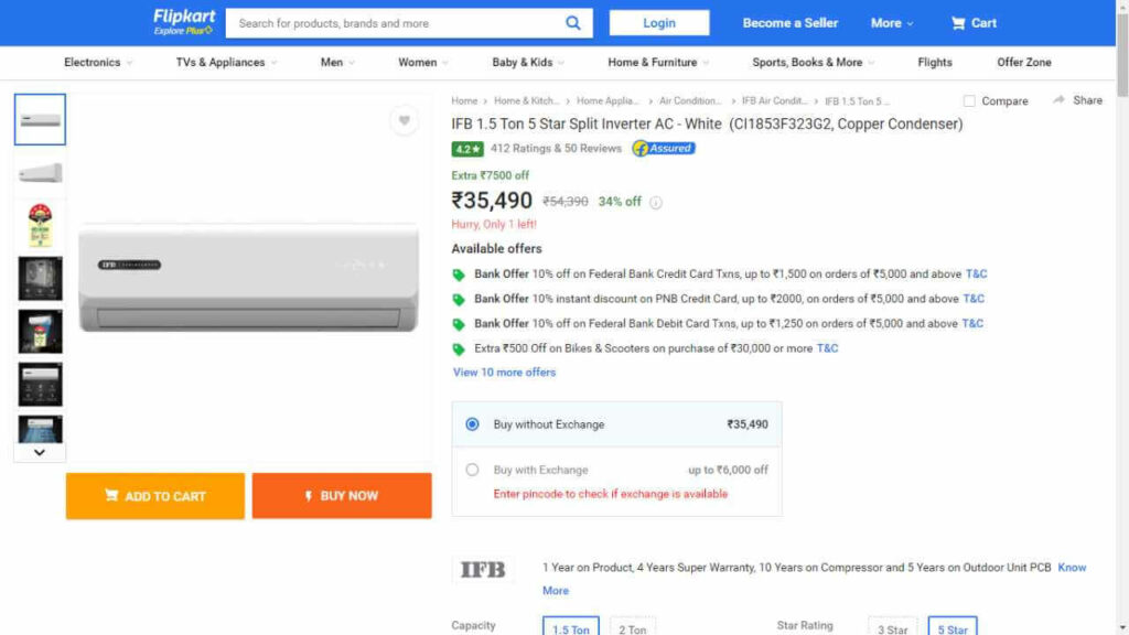 IFB 1.5 Ton 5 Star Split Inverter AC Price Drops by Rs 7,500; Check Out the Offer on Flipkart