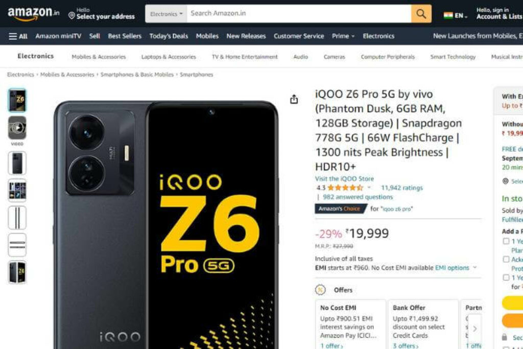 iQOO Z6 Pro 5G (6GB/128GB Storage) Price Drops by Rs 4,000; Check Out the Offer on Amazon