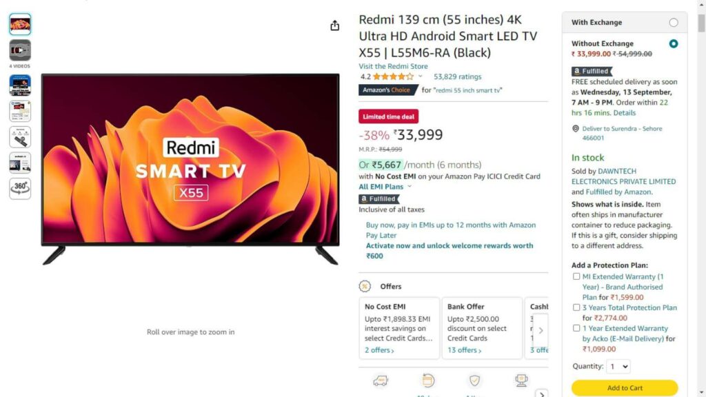 Exciting Deal: Redmi 55-inch 4K Ultra HD Android Smart LED TV X55 | L55M6-RA Now Rs 6,000 Cheaper on Amazon