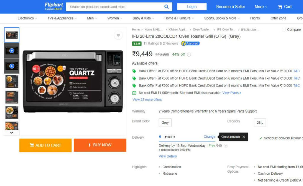 IFB 28-Litre 28QOLCD1 Oven Toaster Grill Price Drops by Rs 3,150; Check Out the Offer on Flipkart