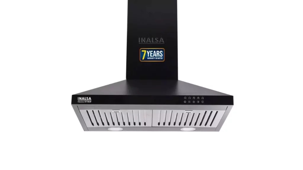 A. INALSA 60 cm, 1150 m3/hr Kitchen Chimney Classica 60BKBF with Stainless Steel Baffle Filters, Push Button Control