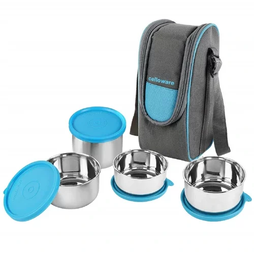Cello Steelox Stainless Steel Lunch Box, Blue 