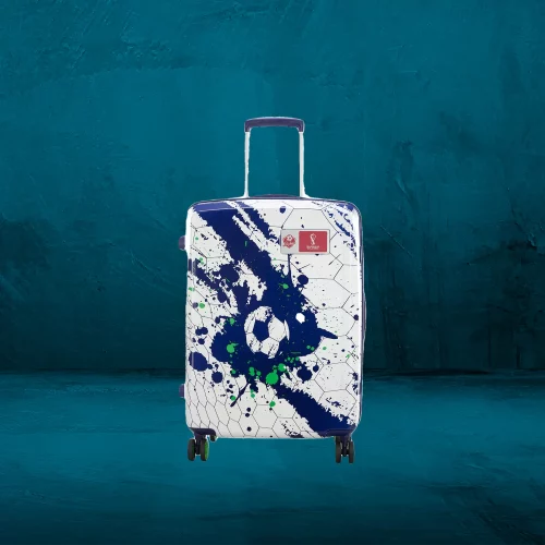 Skybags Treble-FIFA Anti Theft Zipper 68cm Printed Polycarbonate Hardsided Medium Luggage 8 Wheel Blue & White Trolley
